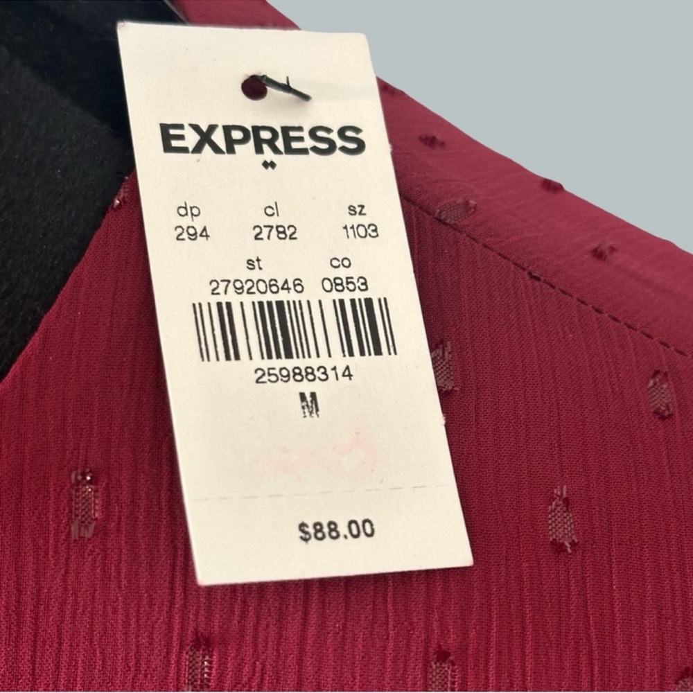 NWT - Express Burgundy Smocked Waist Tiered Dress - Picture 3 of 9